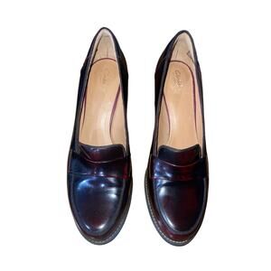 Clark's Tarah Grace Pump Loafer Chunky Block Heel Burgundy Size 10